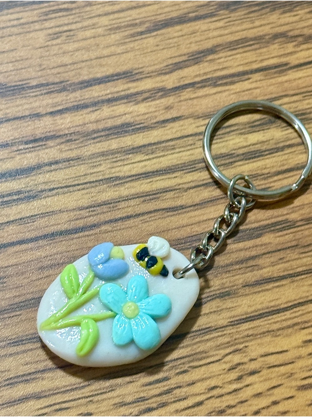 Handmade Floral Keychain with Blue Flower